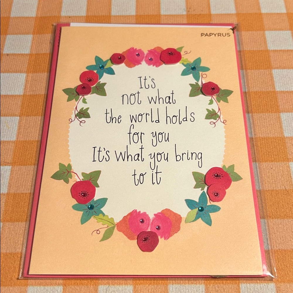 “It’s not what the world holds for you…”  Graduation Papyrus card